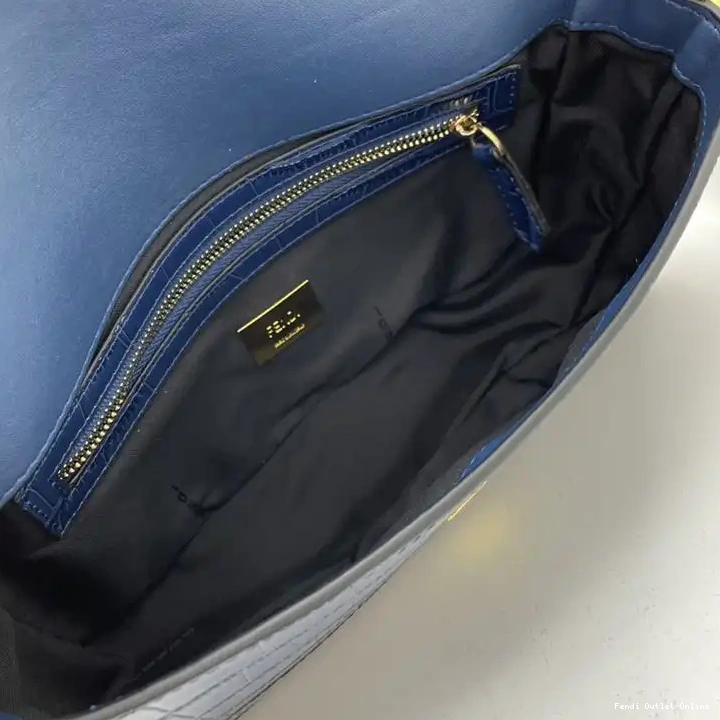 Affordable Fendi In Baguette Leather Crocodile Medium Blue Bag 0618
